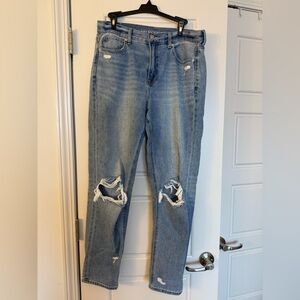 AE Long Light Blue Distressed Mom Jeans
